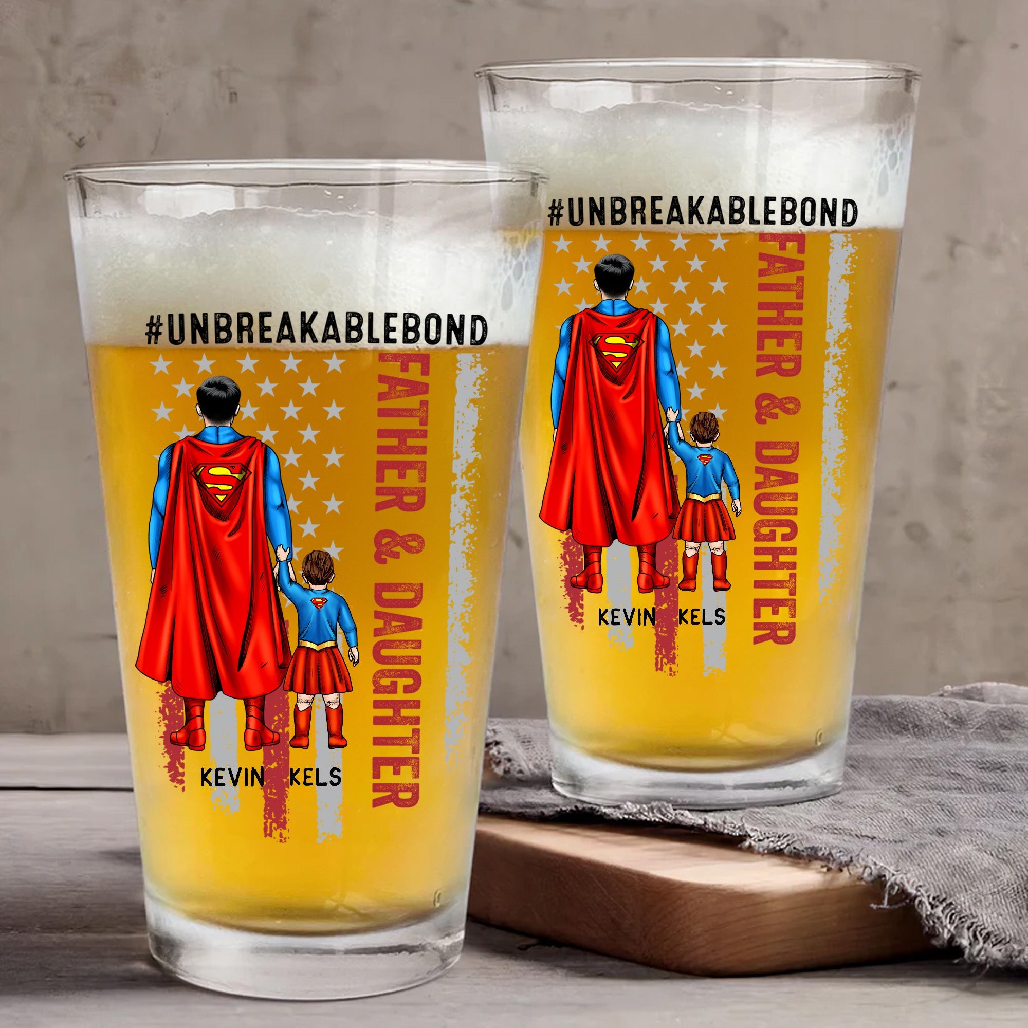 Personalized Beer Glass for Dad & Daughter Unbreakable Bond Gift Beer Glass GradoCreations