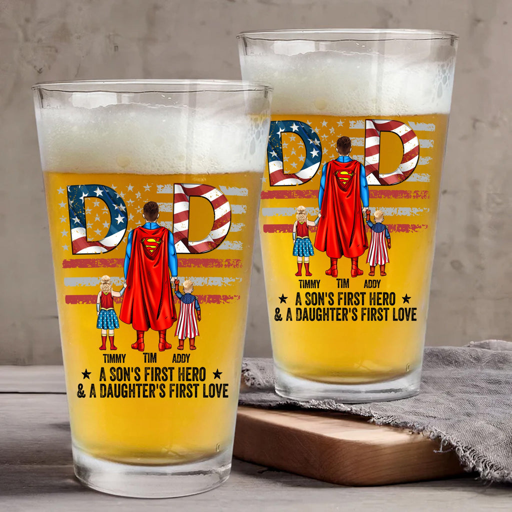 Personalized Beer Glass for Dad Superhero Theme Gift Beer Glass GradoCreations
