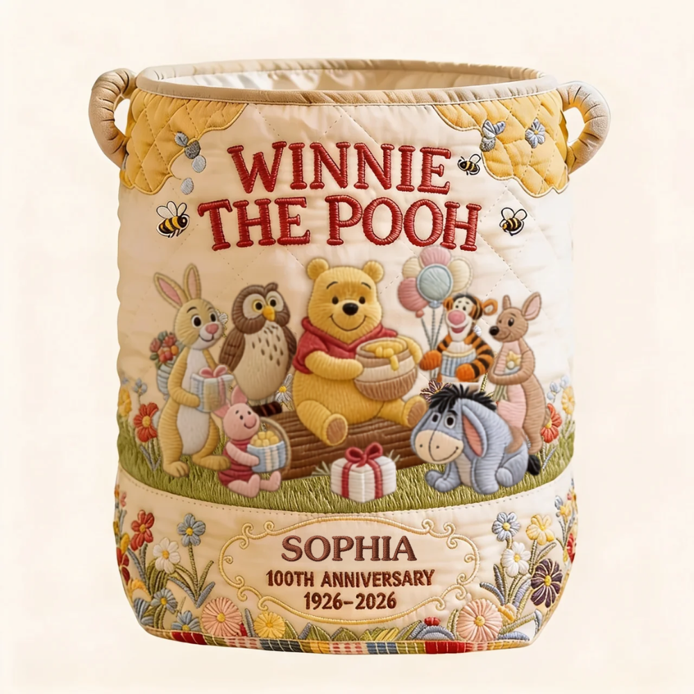 Personalized Winnie the Pooh Quilted Laundry Basket Gift for Kids Quilted Laundry Basket GradoCreations
