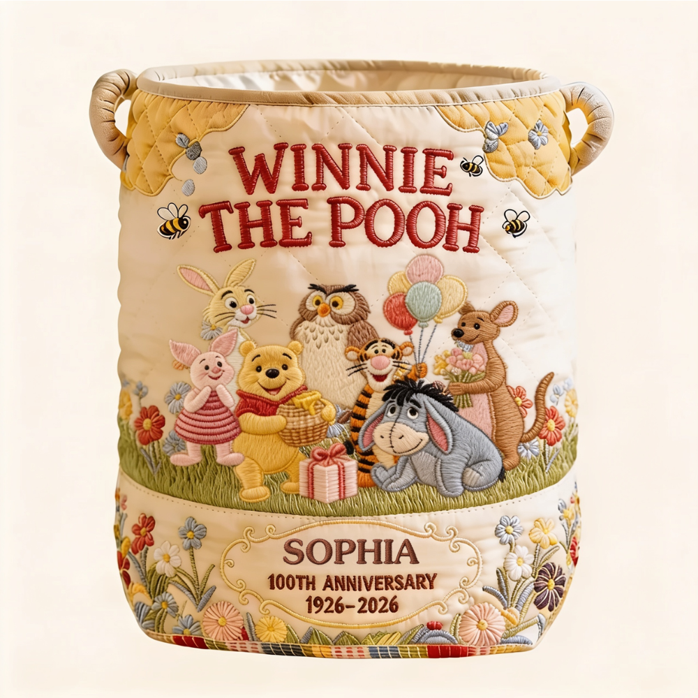 Personalized Quilted Laundry Basket Winnie the Pooh Gift for Kids Quilted Laundry Basket GradoCreations