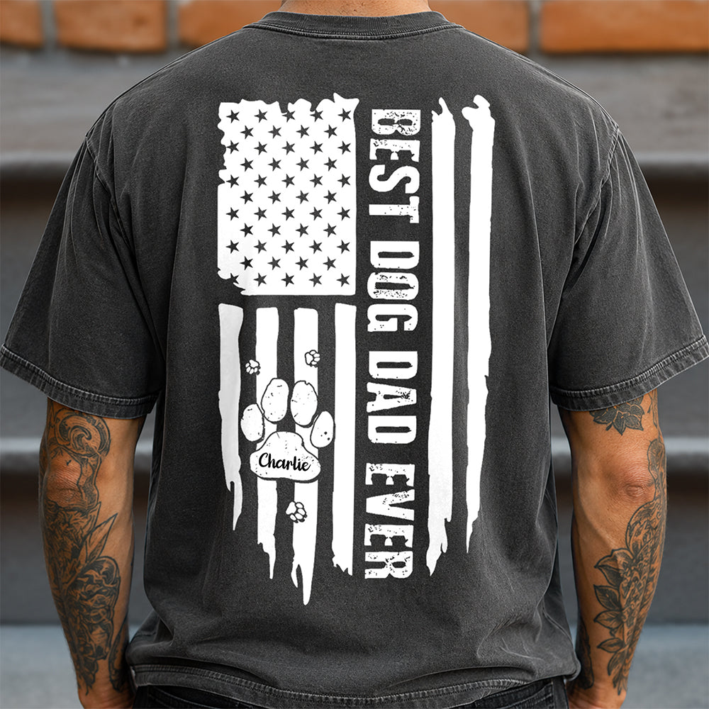 Personalized Dog Dad Shirt Custom Name Paw Print Gift Comfort Shirt Back GradoCreations