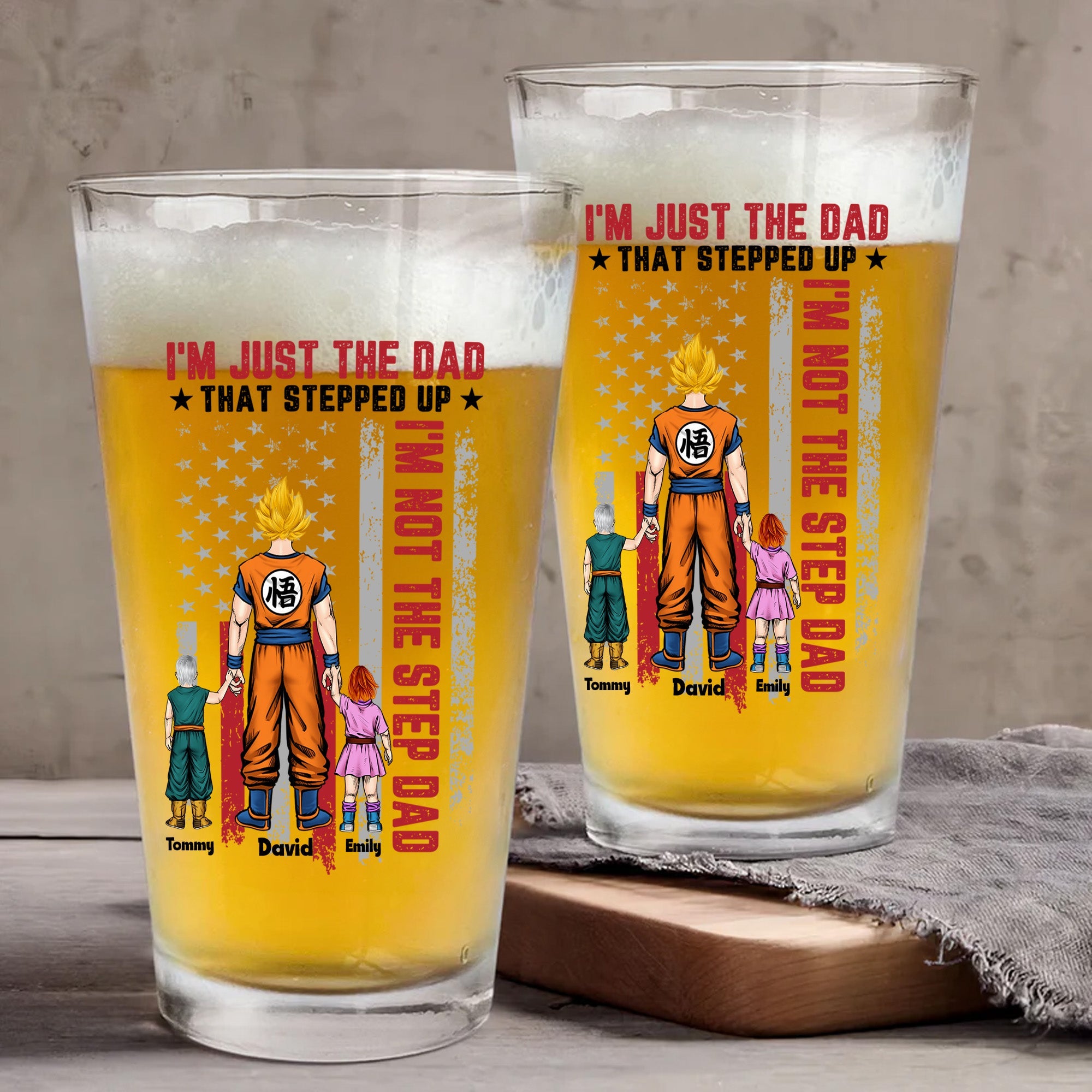 Personalized Beer Glass I'm Just The Dad That Stepped Up Gift for Father's Day Beer Glass GradoCreations