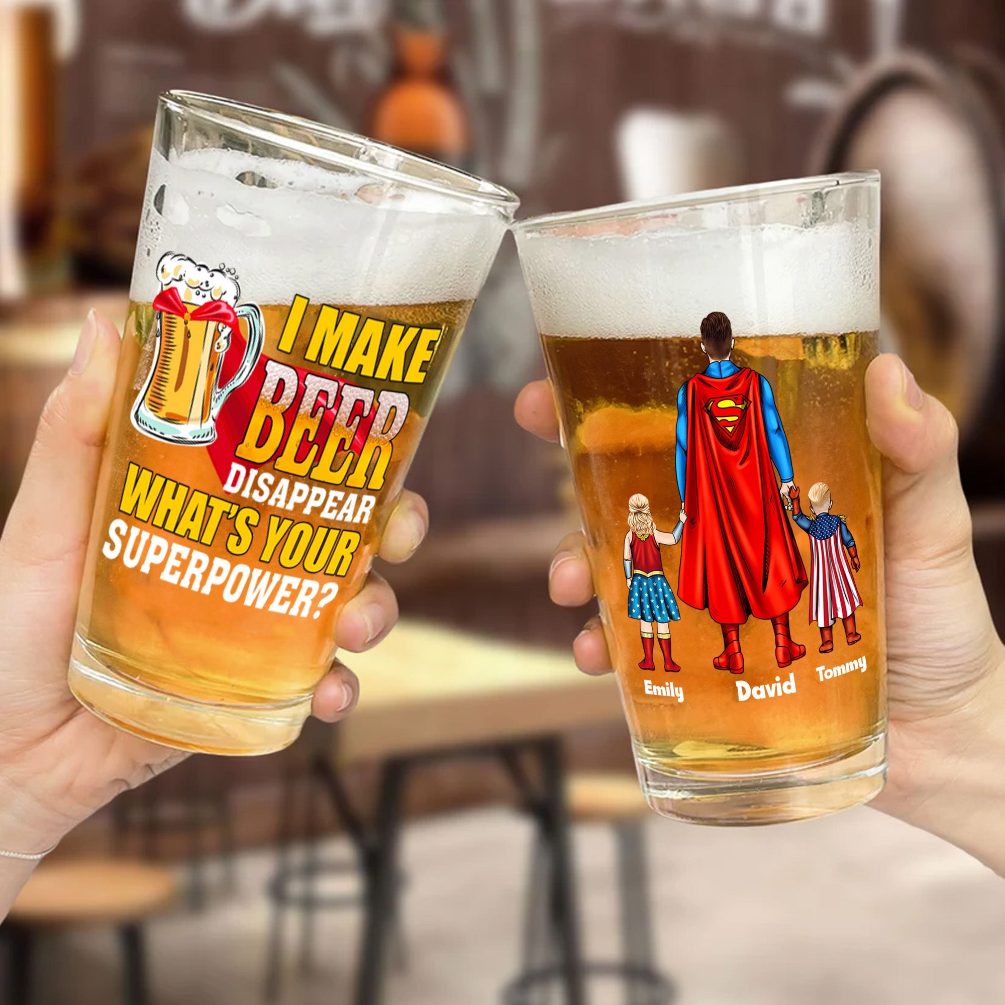 Personalized Superhero Beer Glass Custom Name Gift for Dad