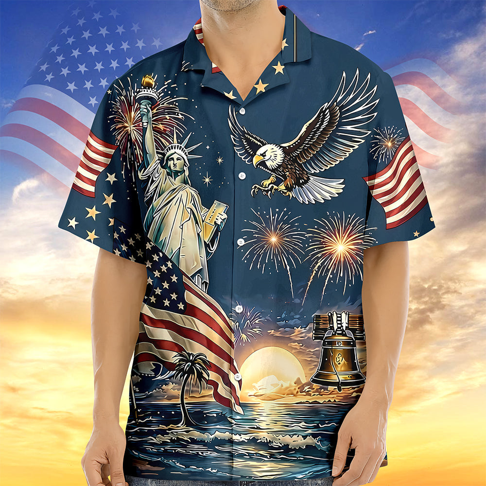 Personalized 4th of July Hawaiian Shirt Custom Text Eagle Gift HN590 - AOP Hawai Shirt GradoCreations