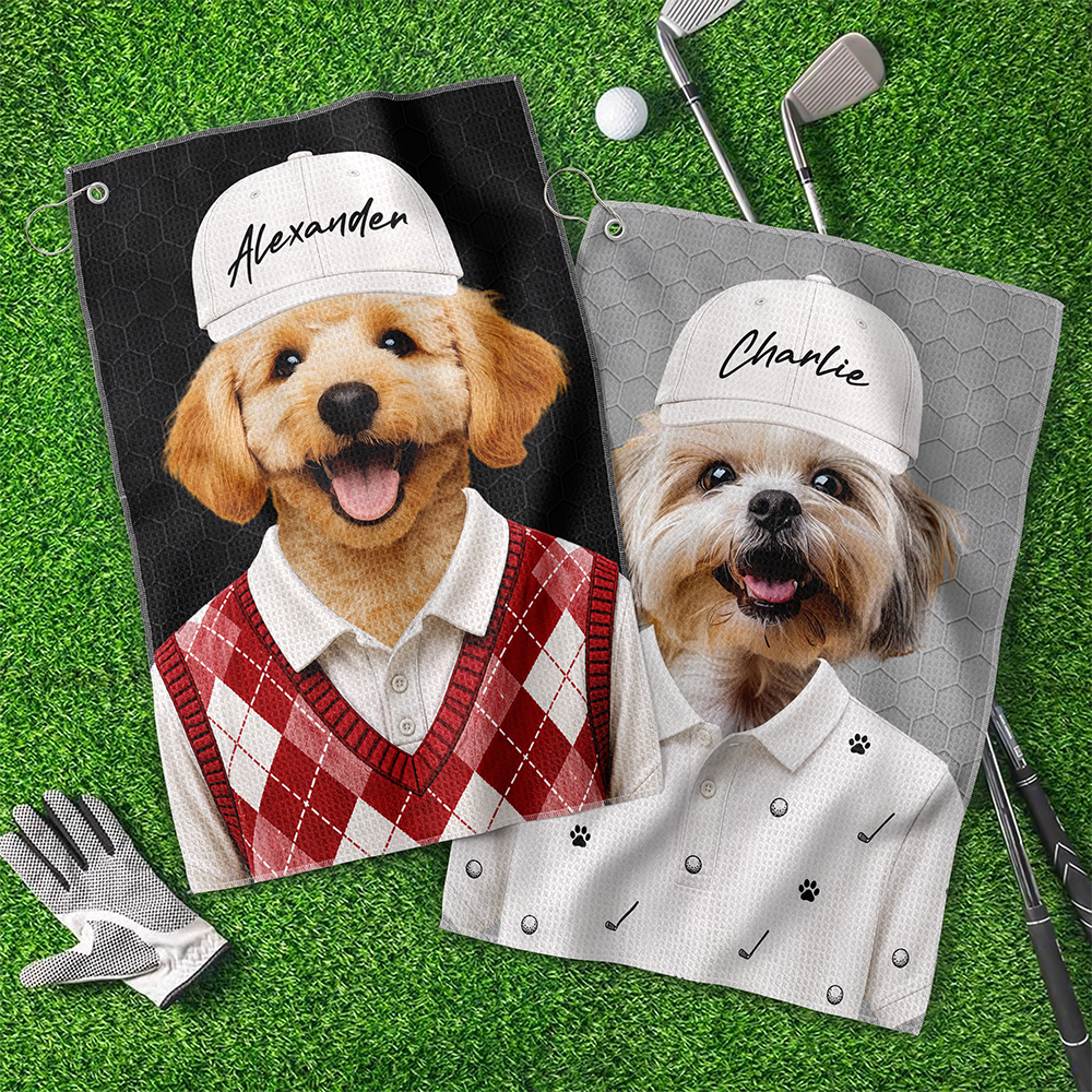 Custom Photo Golf Towel Personalized Gift for Dog Cat Dad Mom HN590 - Golf Towel GradoCreations