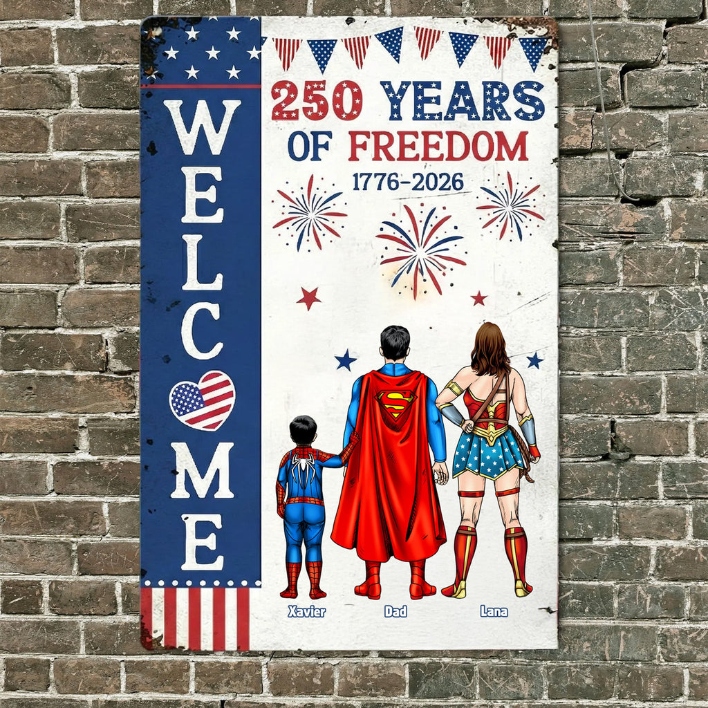 Personalized Super Hero Welcome Metal Sign Patriotic Gift for Family Metal Sign GradoCreations