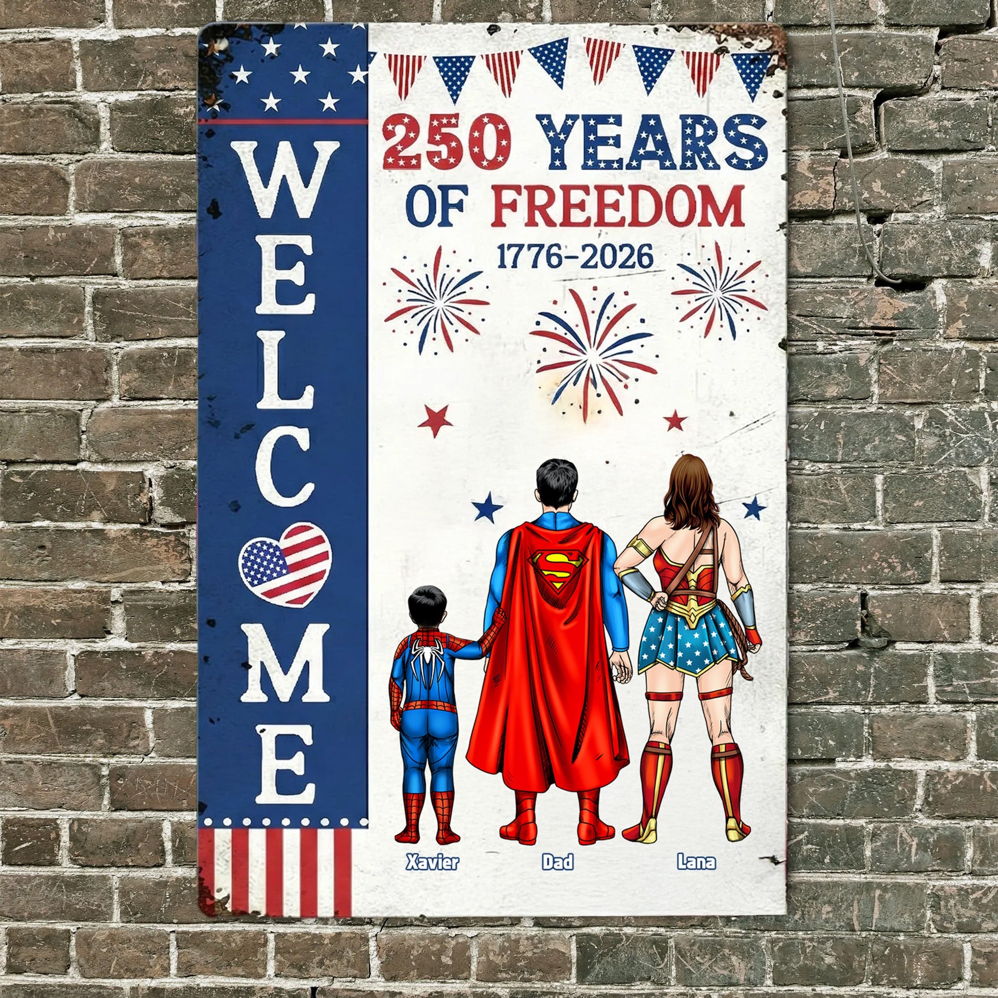 Personalized Super Hero Welcome Metal Sign Patriotic Gift for Family Metal Sign GradoCreations