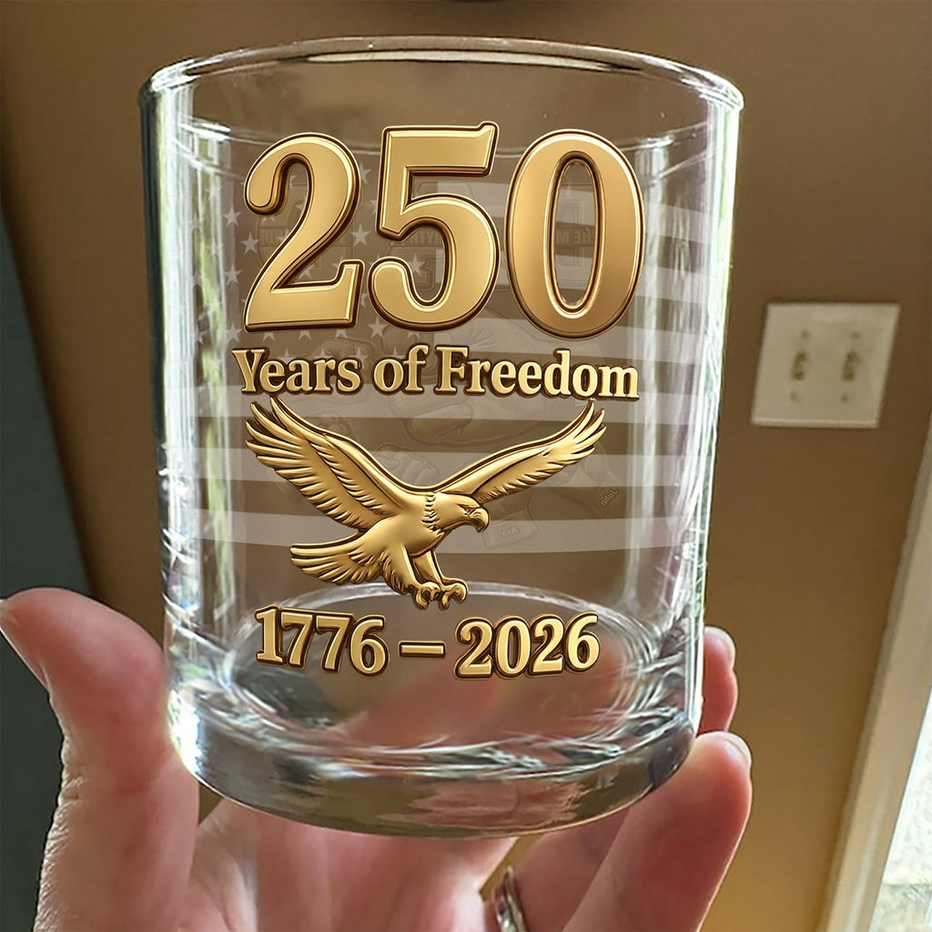 Personalized Whiskey Glass Custom Name Gift for Dad 250 Years of Freedom HN590 - Print Rock Glass GradoCreations