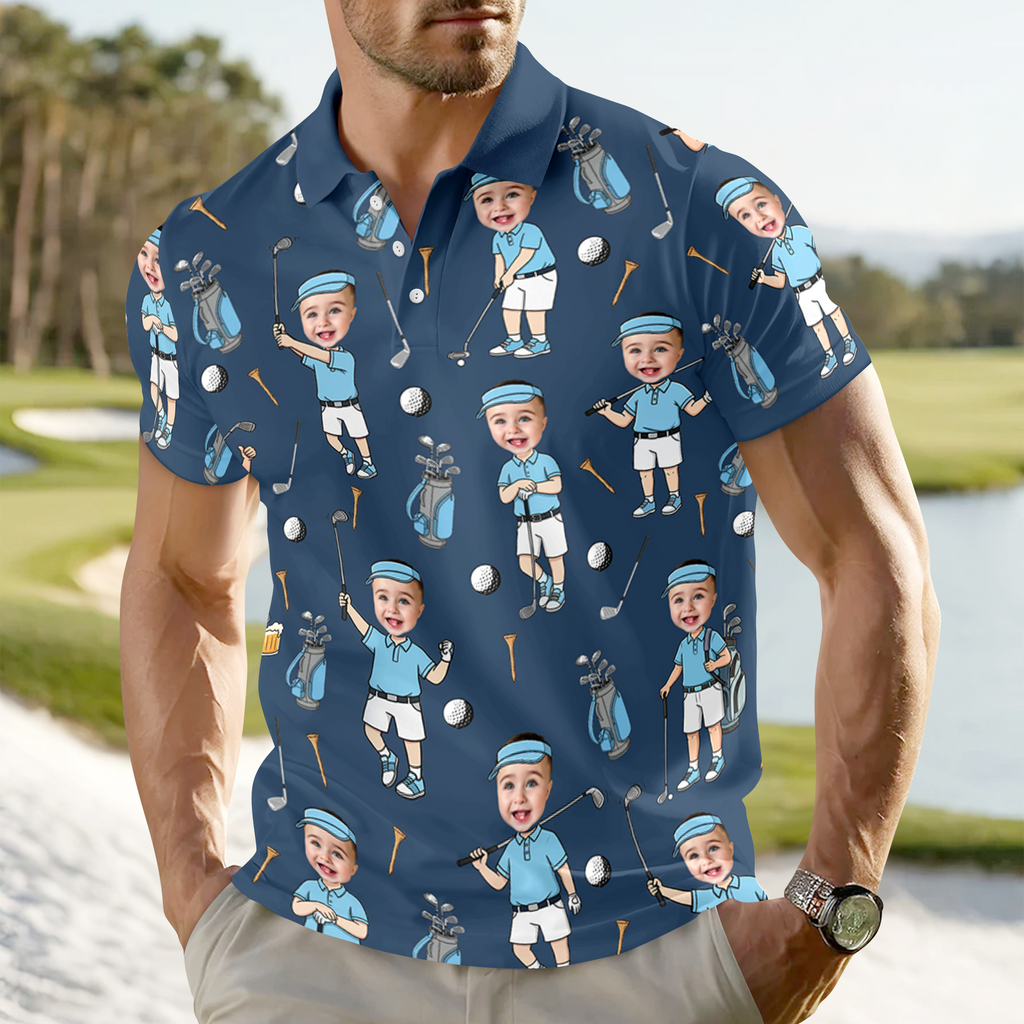 Personalized Photo Golf Polo Shirt Custom Gift for Dad HN590 - Men's Polo Shirt GradoCreations