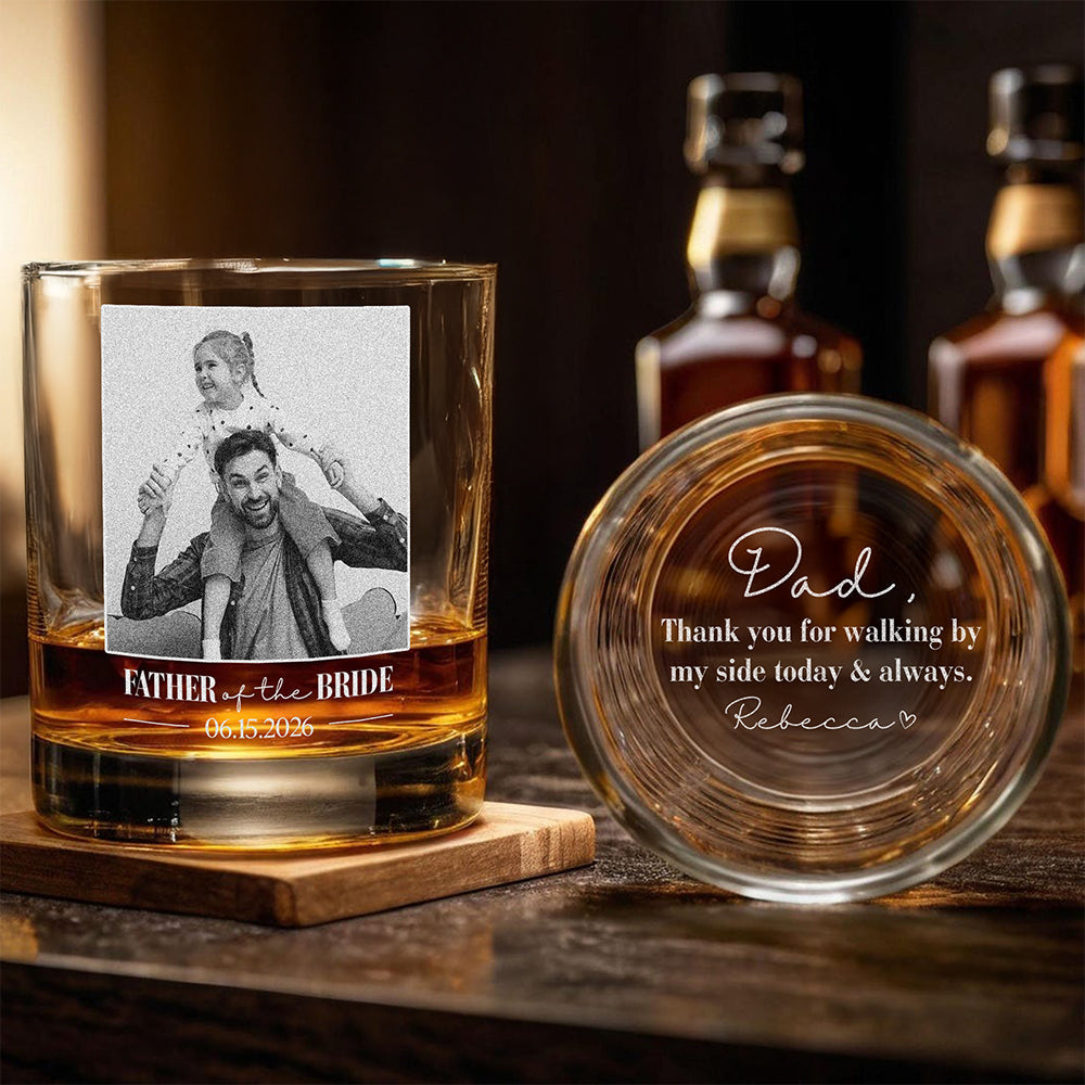 Personalized Engraved Rock Glass Custom Photo Gift for Dad HN590 - Engraved Rock Glass GradoCreations