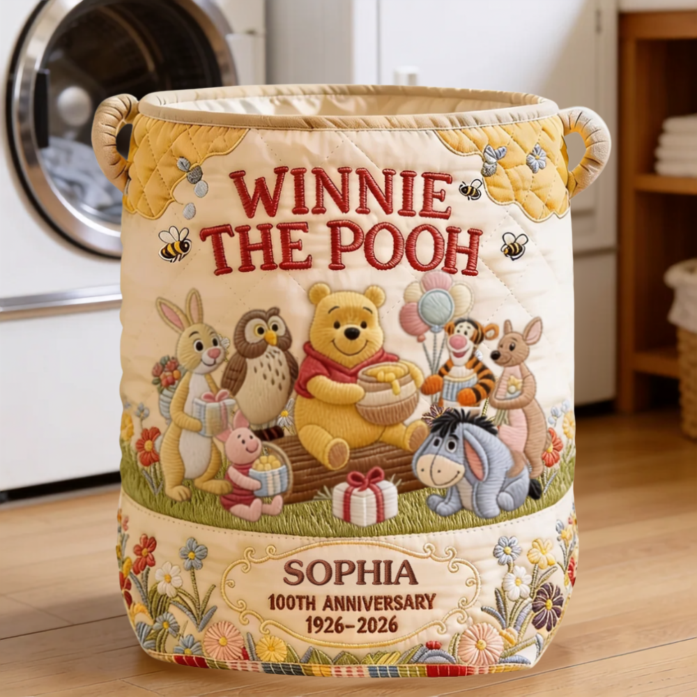 Personalized Winnie the Pooh Quilted Laundry Basket Gift for Kids Quilted Laundry Basket GradoCreations