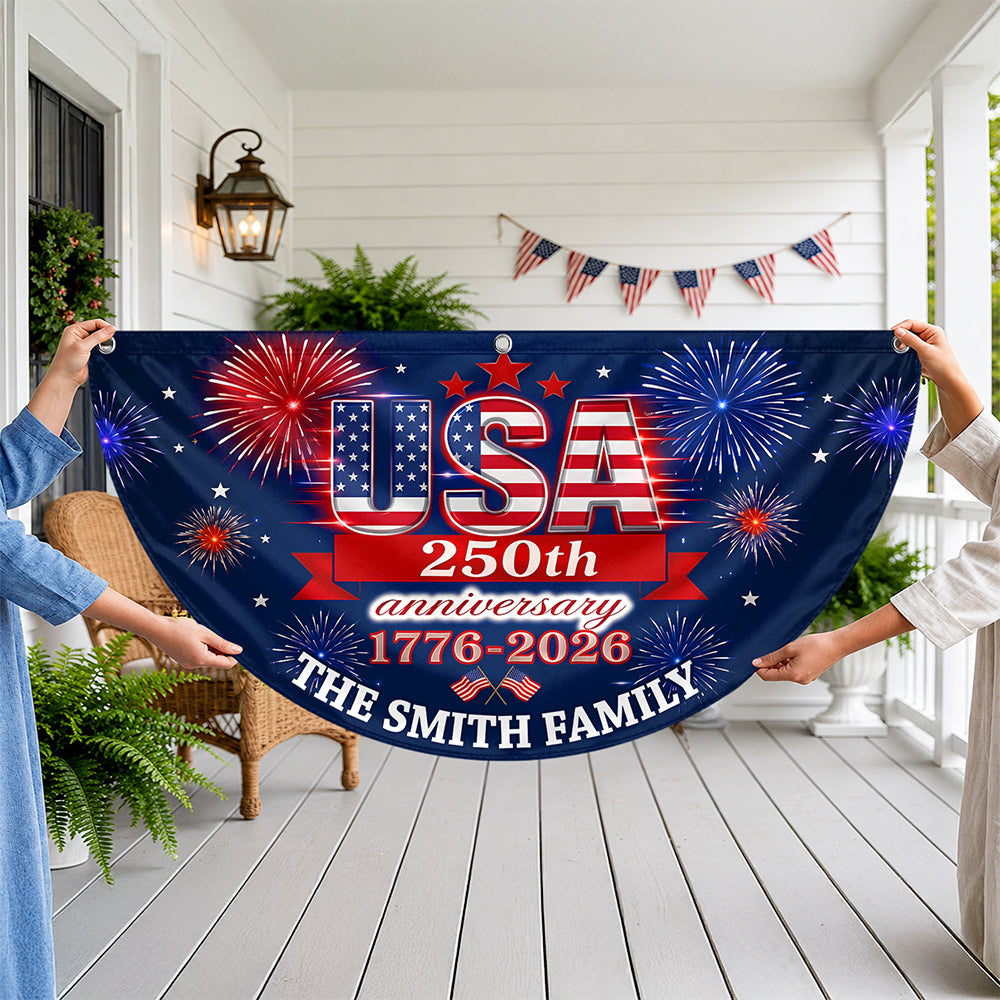 Personalized USA 250th Anniversary Fan Flag Custom Gift HN590 - Non-Pleated Fan Flag GradoCreations