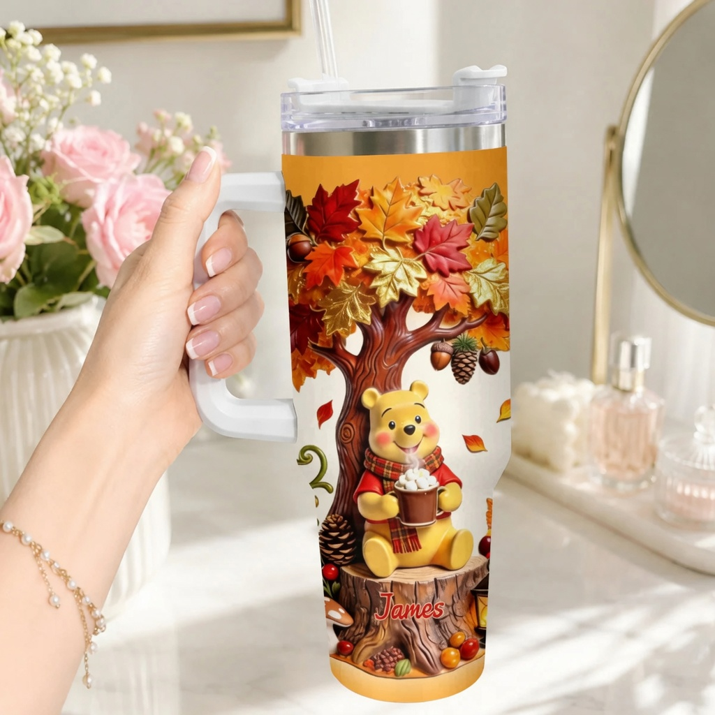 Personalized Fall Tumbler with Honey Bear Design Gift for Mom