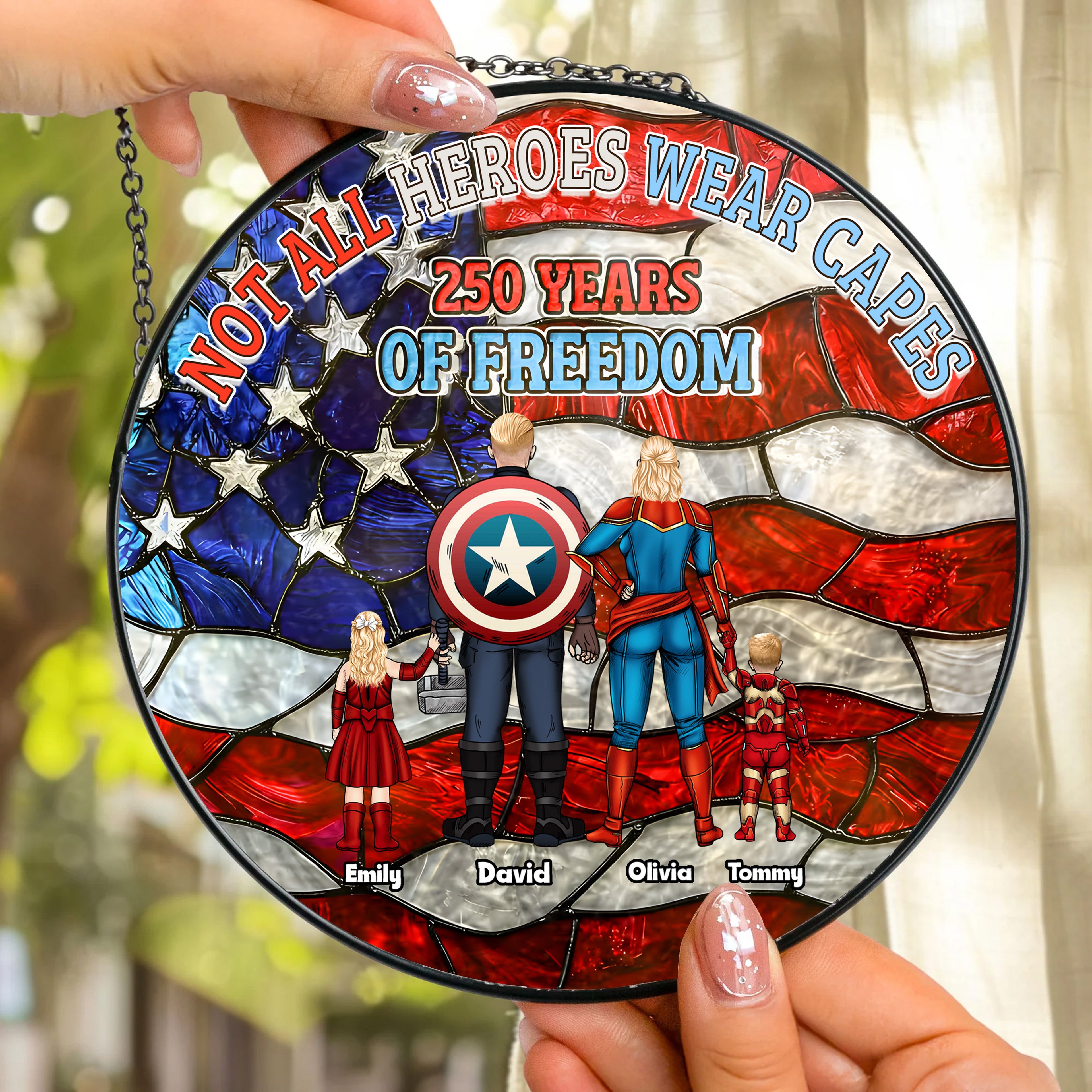 Personalized Stained Glass Suncatcher Patriotic Family Gift Stained Glass Suncatcher GradoCreations