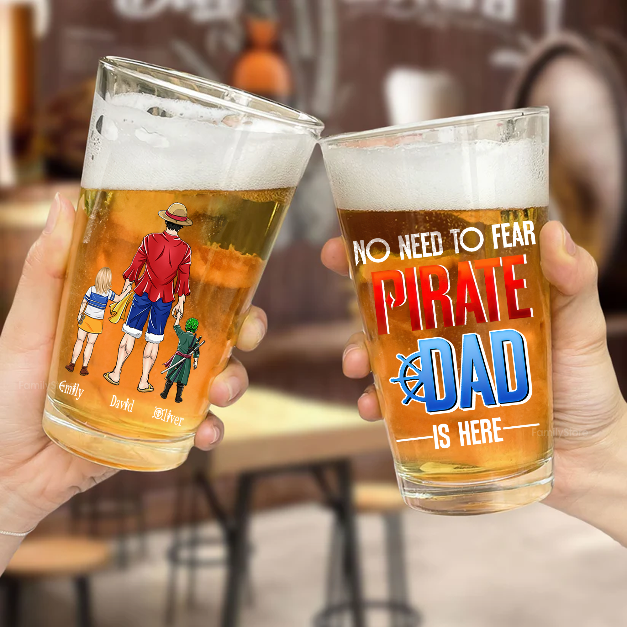 Personalized Pirate Dad Beer Glass Custom Name Gift for Dad