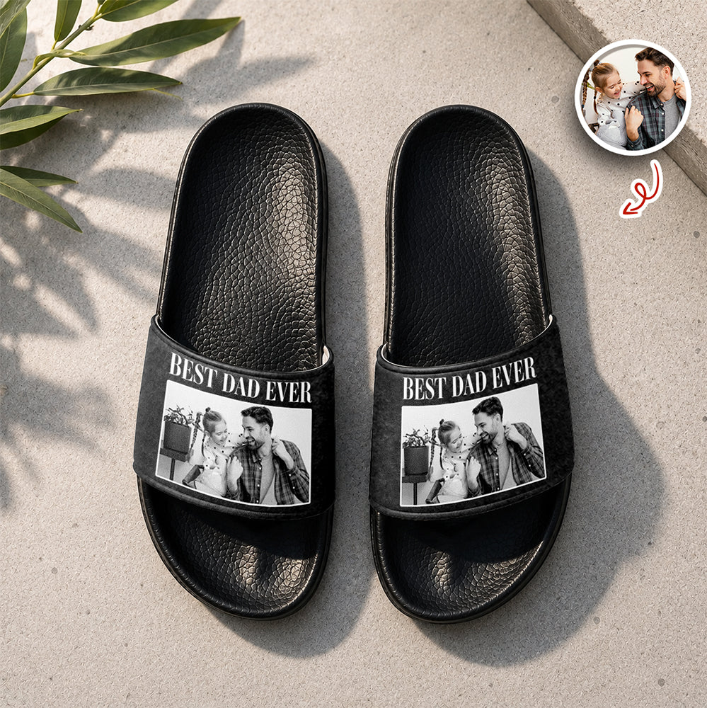 Personalized Photo Slide Sandals Custom Gift for Dad Mom HN590 - Slide Sandals GradoCreations