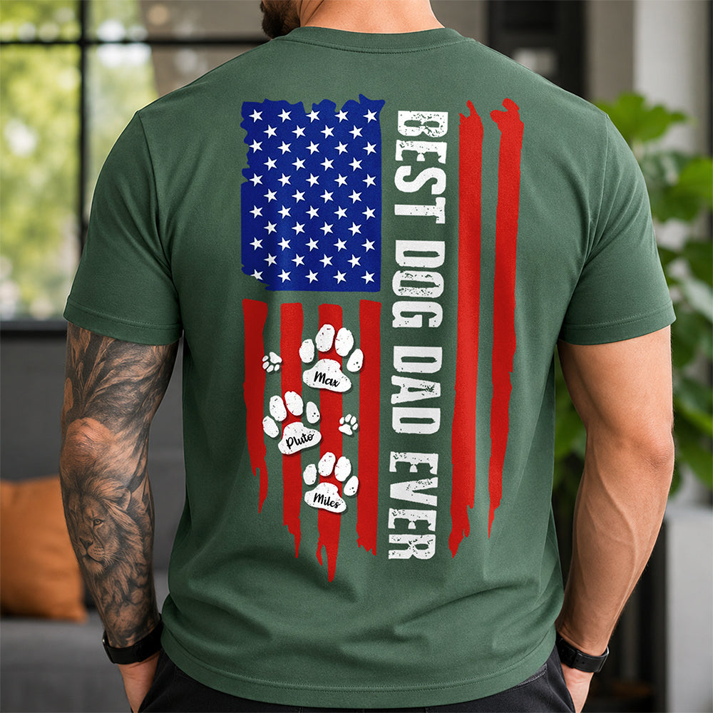 Personalized Dog Dad Shirt Custom Name Paw Print Gift Comfort Shirt Back GradoCreations