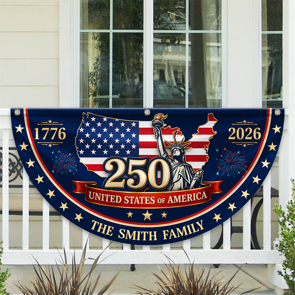Personalized Family Name Flag Custom 4th of July Gift HN590 - Non-Pleated Fan Flag GradoCreations