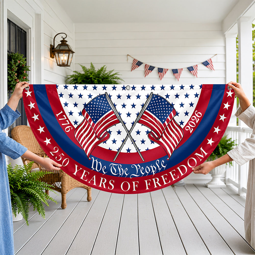 Personalized 250 Years of Freedom America Flag Family Gift for 4th of July HN590 - Non-Pleated Fan Flag GradoCreations