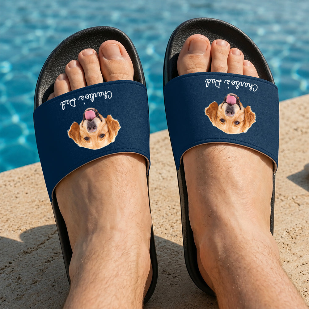 Personalized Photo Dog Dad Slide Sandals Custom Gift HN590 - Slide Sandals GradoCreations