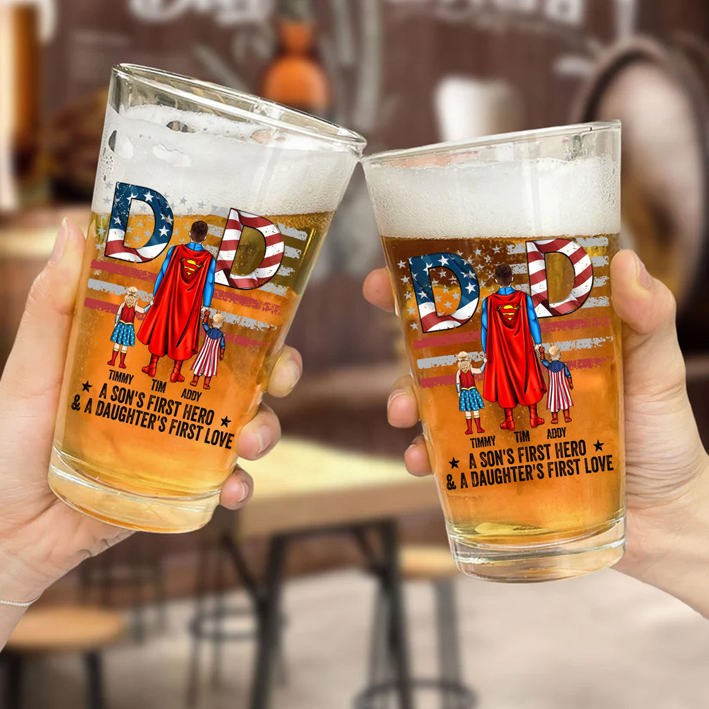 Personalized Beer Glass for Dad Superhero Theme Gift Beer Glass GradoCreations