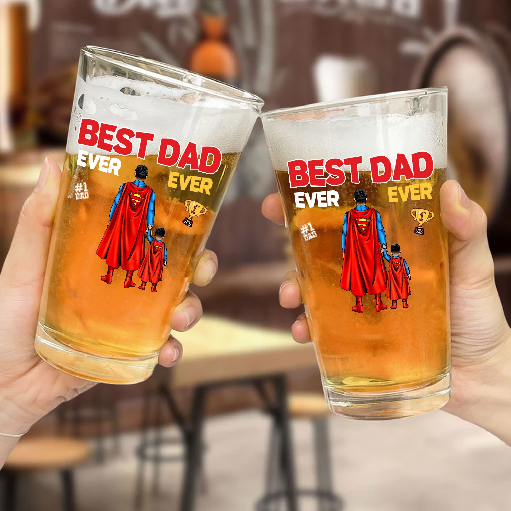 Personalized Super Hero Best Dad Ever Beer Glass Gift for Dad Beer Glass GradoCreations