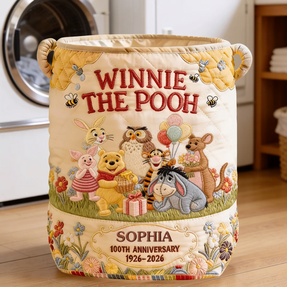 Personalized Quilted Laundry Basket Winnie the Pooh Gift for Kids Quilted Laundry Basket GradoCreations