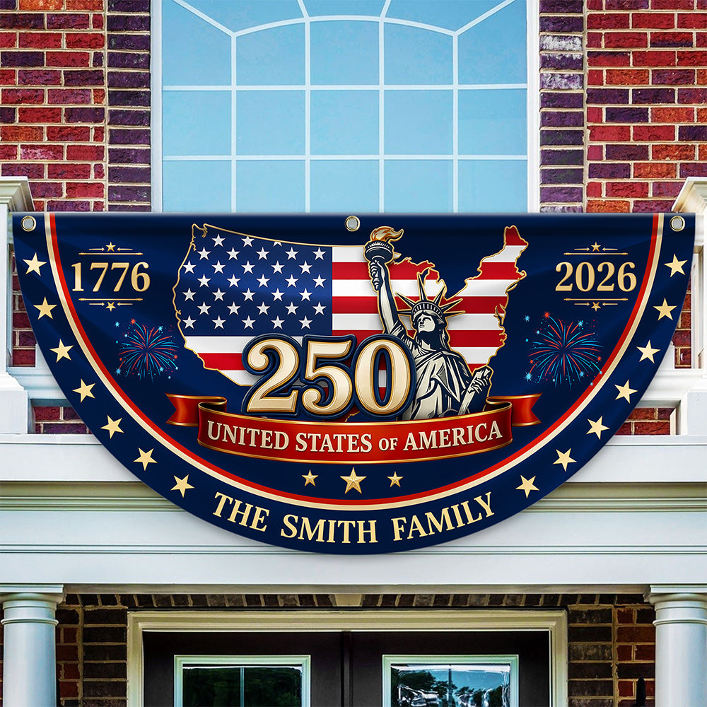 Personalized Family Name Flag Custom 4th of July Gift HN590 - Non-Pleated Fan Flag GradoCreations