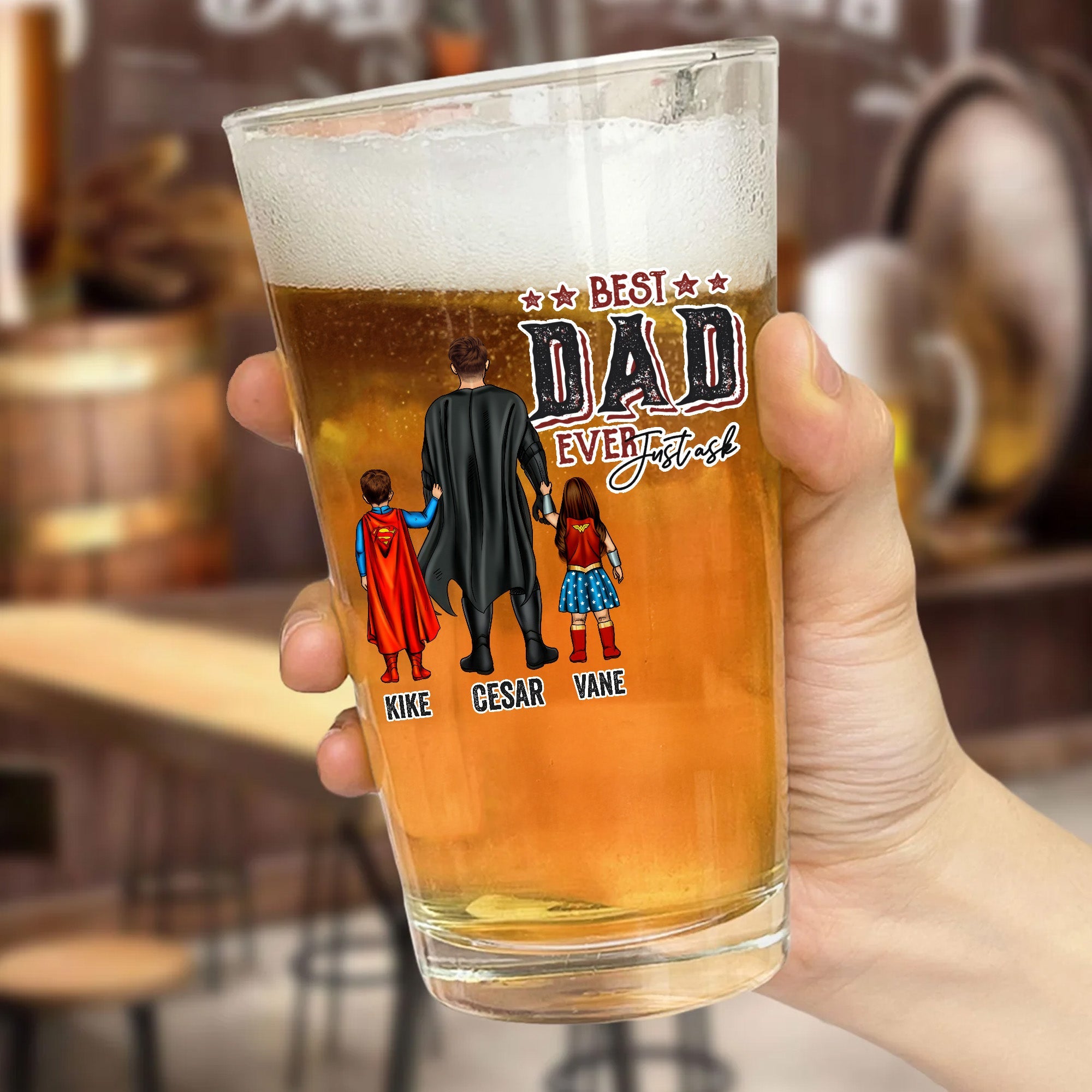 Personalized Superhero Beer Glass Best Dad Ever Gift for Him Beer Glass GradoCreations