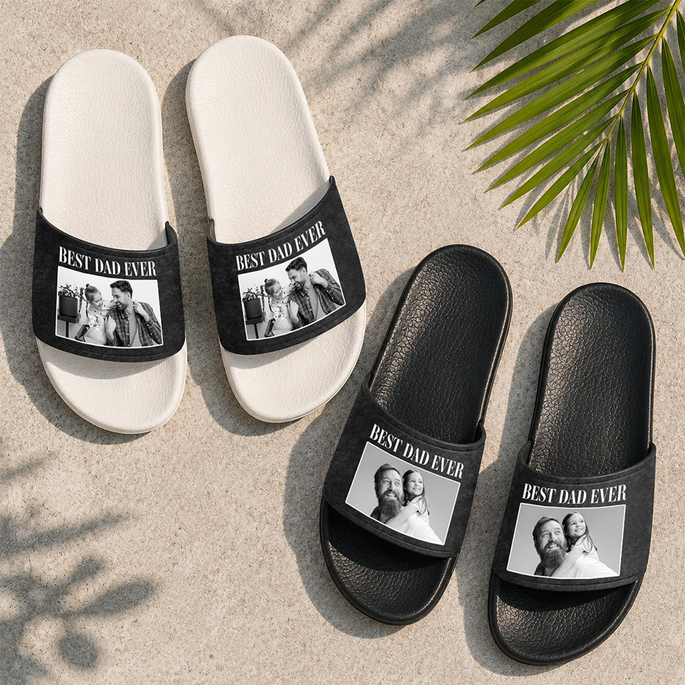 Personalized Photo Slide Sandals Custom Gift for Dad Mom HN590 - Slide Sandals GradoCreations