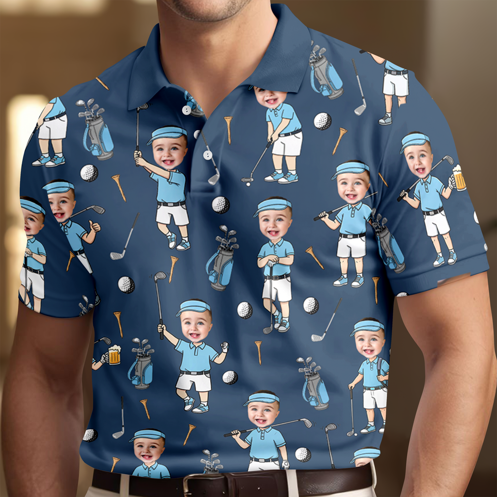 Personalized Photo Golf Polo Shirt Custom Gift for Dad HN590 - Men's Polo Shirt GradoCreations