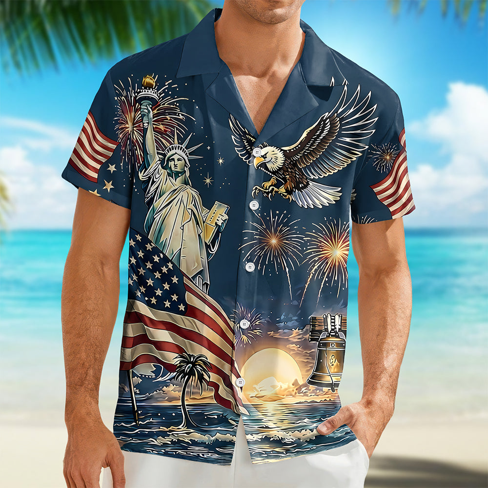 Personalized 4th of July Hawaiian Shirt Custom Text Eagle Gift HN590 - AOP Hawai Shirt GradoCreations