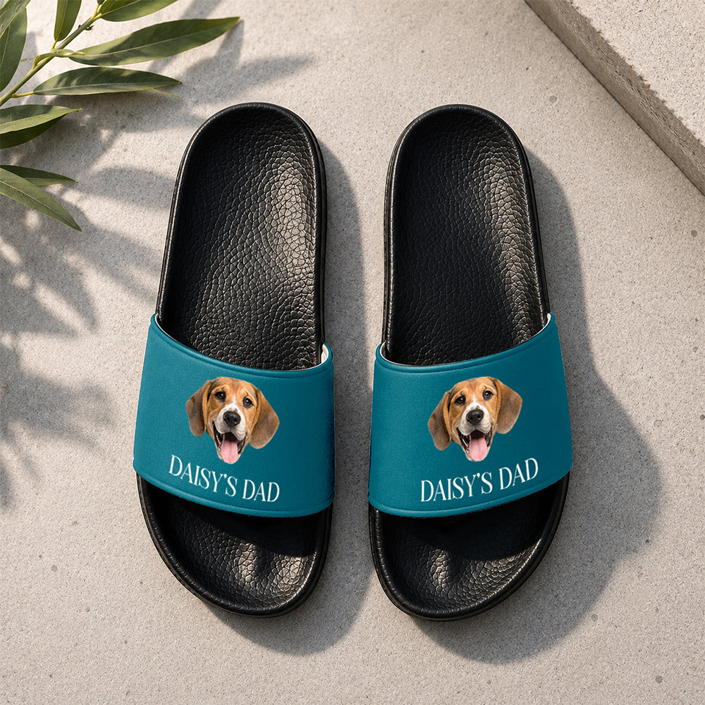 Personalized Photo Dog Dad Slide Sandals Custom Gift HN590 - Slide Sandals GradoCreations