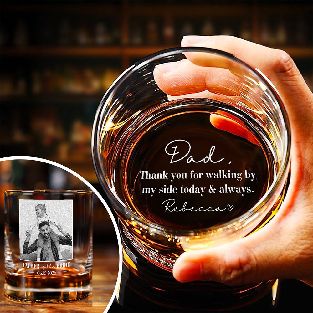 Personalized Engraved Rock Glass Custom Photo Gift for Dad HN590 - Engraved Rock Glass GradoCreations