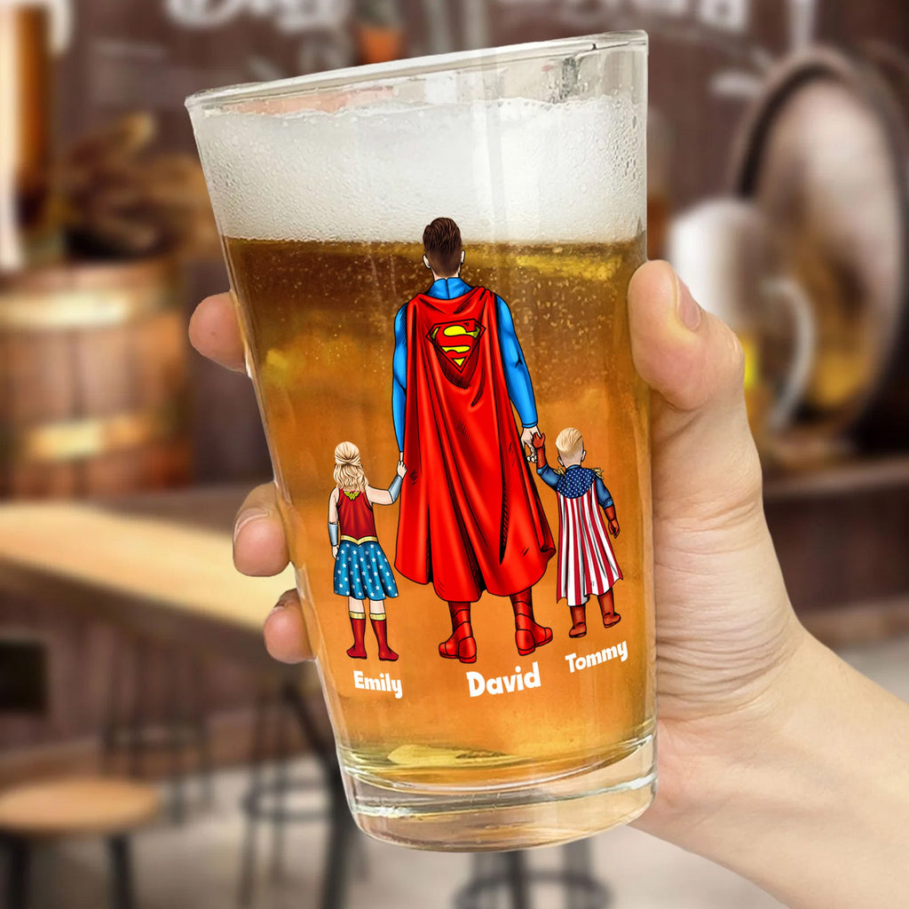 Personalized Superhero Beer Glass Custom Name Gift for Dad