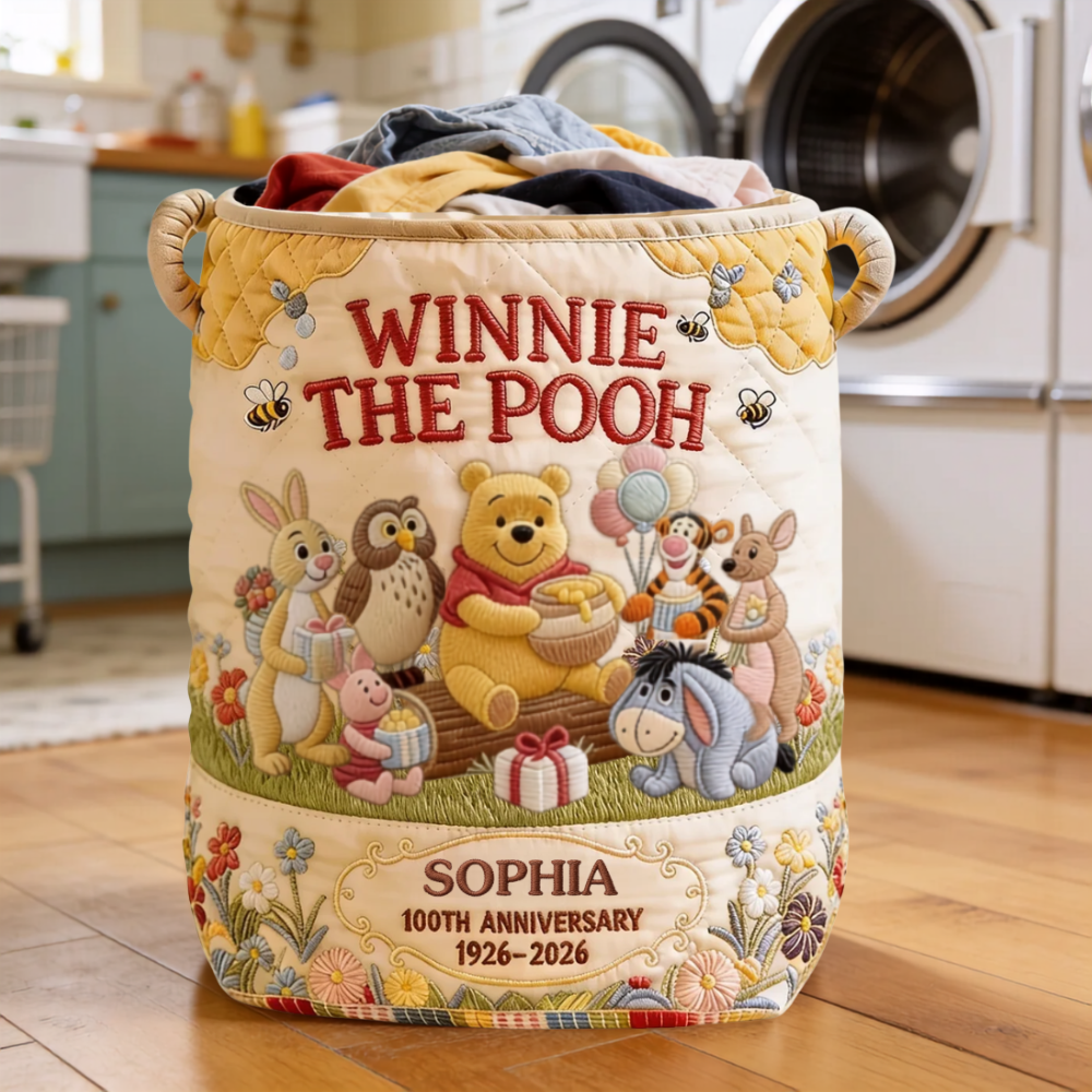 Personalized Winnie the Pooh Quilted Laundry Basket Gift for Kids Quilted Laundry Basket GradoCreations