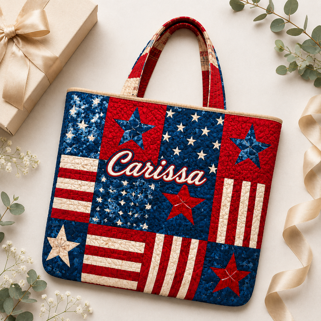 Personalized Red White Blue Quilted Tote Bag Gift for Her - 250th USA Anniversary