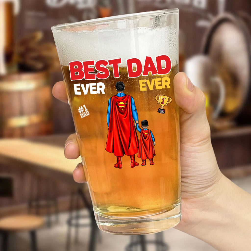 Personalized Super Hero Best Dad Ever Beer Glass Gift for Dad Beer Glass GradoCreations