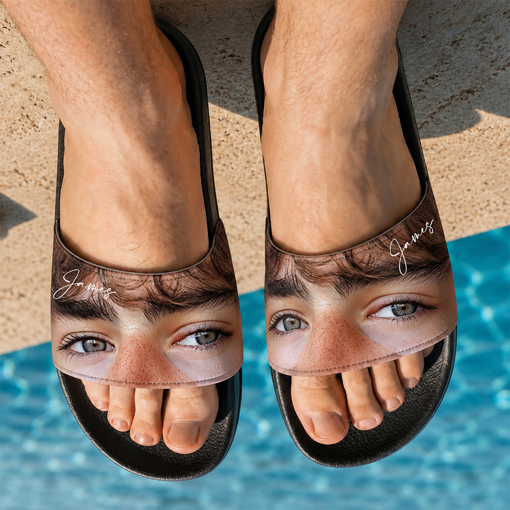 Personalized Funny Photo Slide Sandals Custom Gift for Her HN590 - Slide Sandals GradoCreations