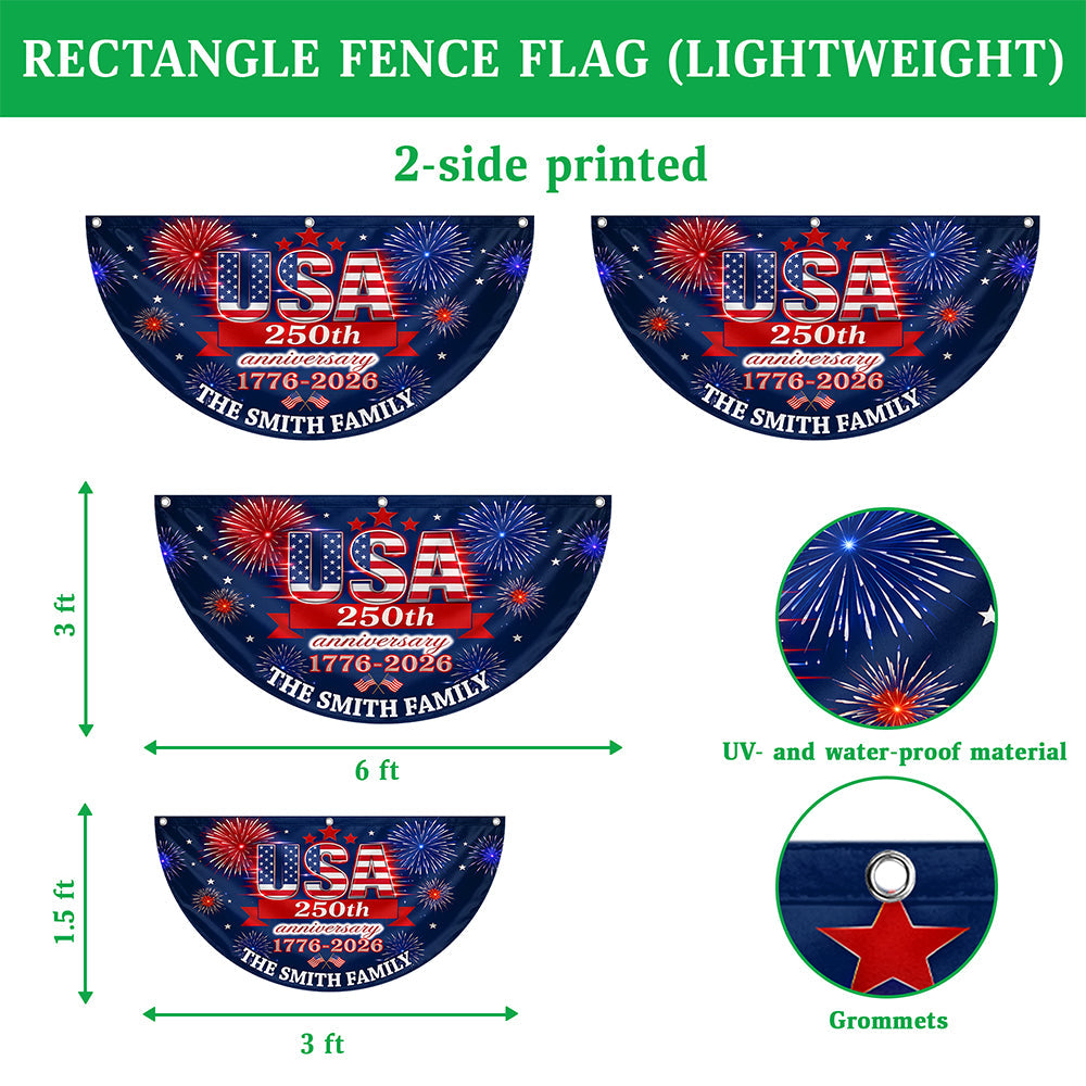 Personalized USA 250th Anniversary Fan Flag Custom Gift HN590 - Non-Pleated Fan Flag GradoCreations