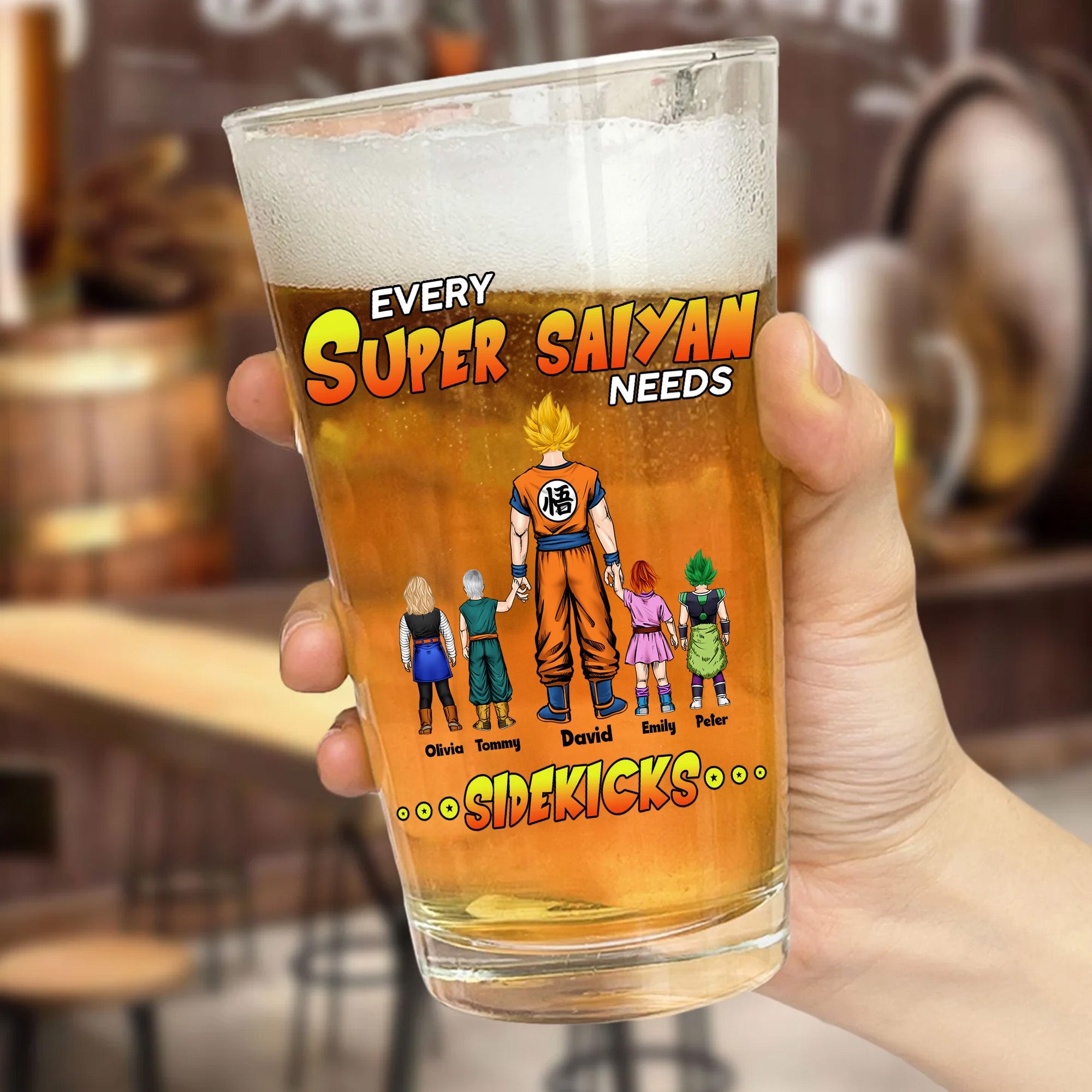Personalized Super Saiyan Beer Glass Custom Name Gift for Dad Beer Glass GradoCreations