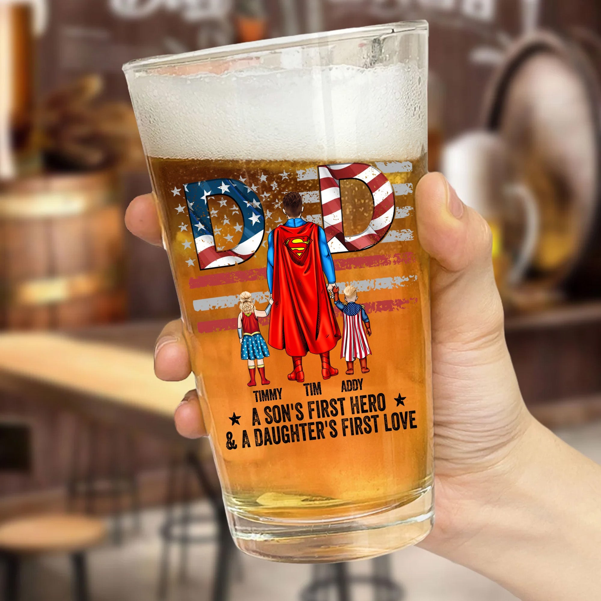 Personalized Beer Glass for Dad Superhero Theme Gift Beer Glass GradoCreations