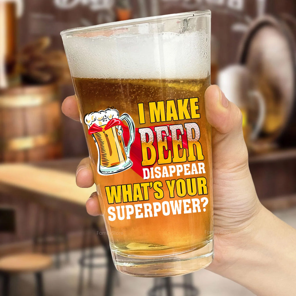 Personalized Beer Glass with Superpower Design Gift for Dad, Grandpa, Husband