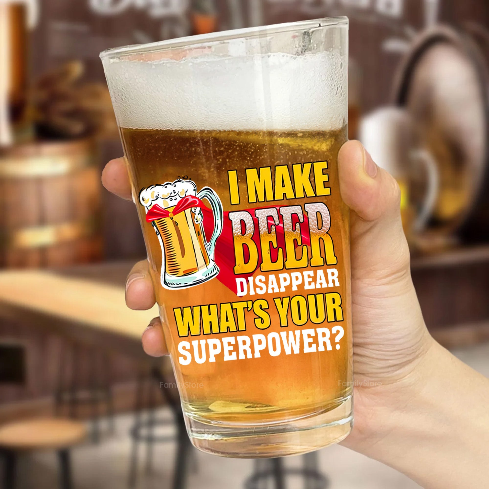 Personalized Beer Glass with Superpower Design Gift for Dad, Grandpa, Husband