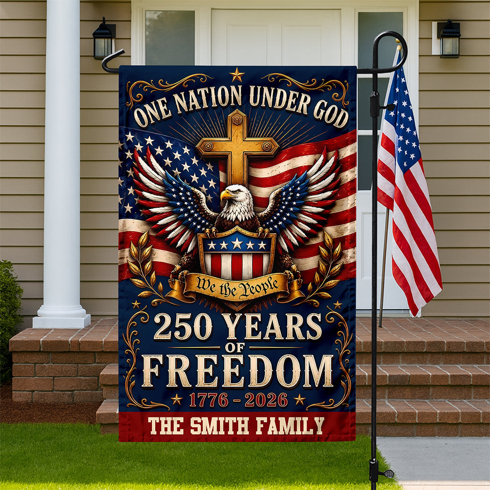 Personalized Garden Flag One Nation Under God Custom Family Name HN590 - Garden Flag GradoCreations