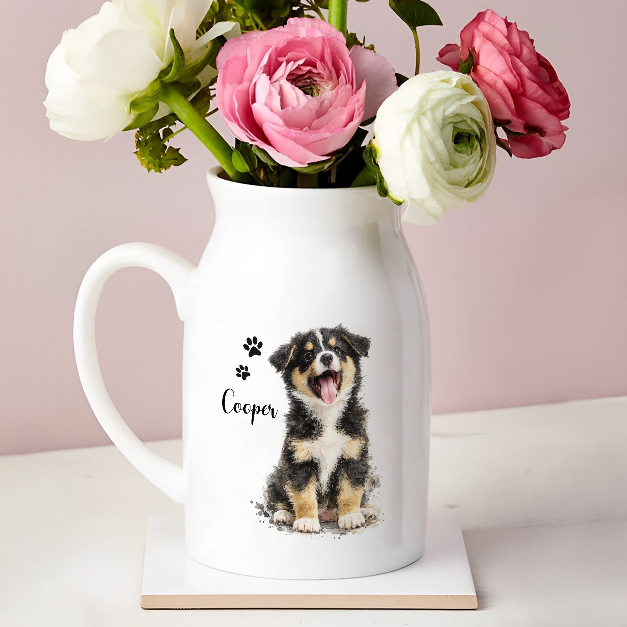 Personalized Pet Watercolor Ceramic Flower Vase Gift for Dog/Cat Lovers HN590 - Bloom Vase fix GradoCreations