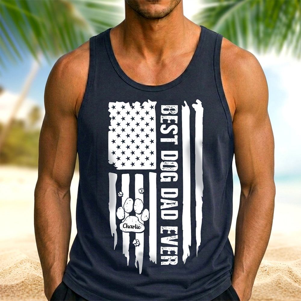 Personalized Best Dog Dad Ever Tank Top with Paw Design HN590 - Tanktop GradoCreations