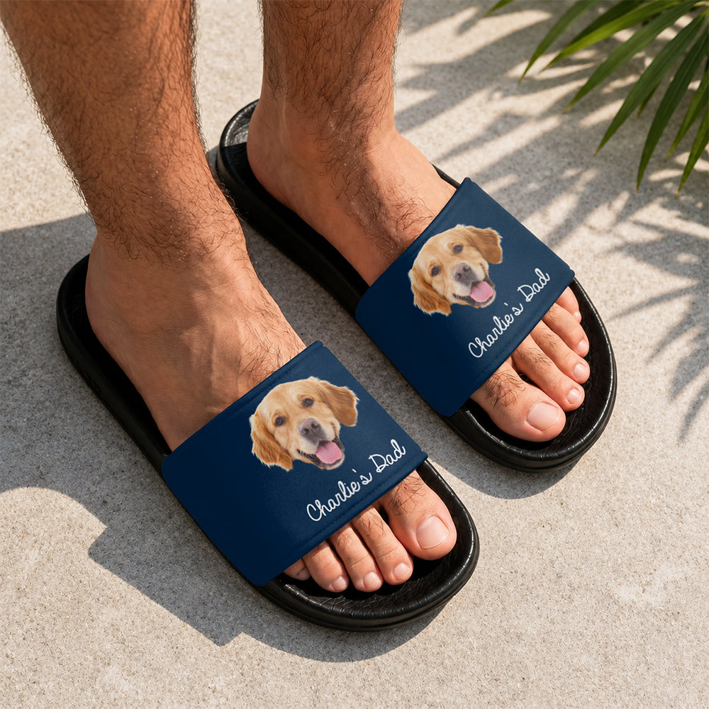 Personalized Photo Dog Dad Slide Sandals Custom Gift HN590 - Slide Sandals GradoCreations