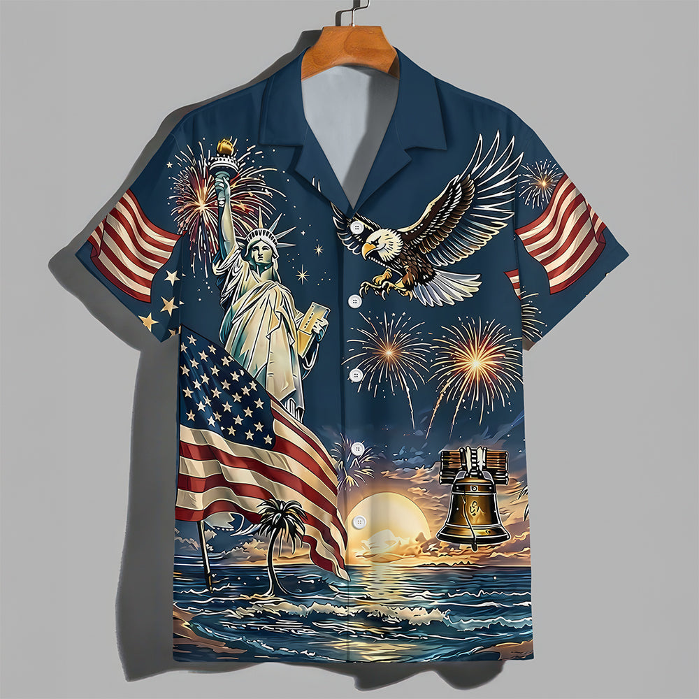 Personalized 4th of July Hawaiian Shirt Custom Text Eagle Gift HN590 - AOP Hawai Shirt GradoCreations