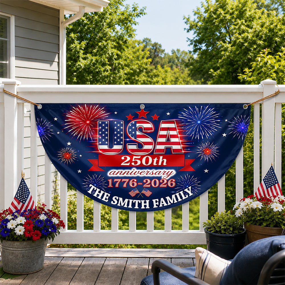 Personalized USA 250th Anniversary Fan Flag Custom Gift HN590 - Non-Pleated Fan Flag GradoCreations